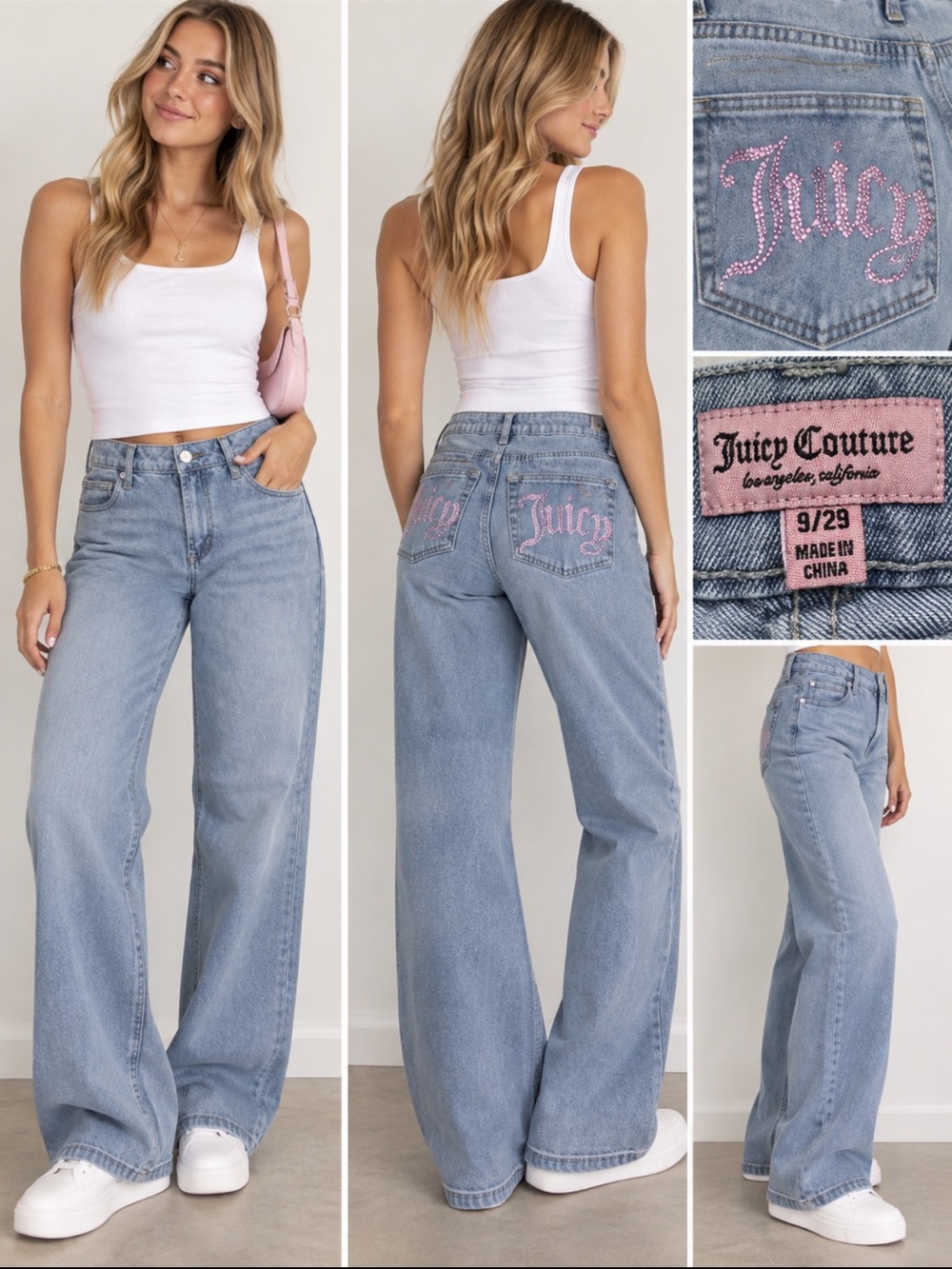 Juicy Couture  Y2K rhinestone juicy Light wash Wide Leg Jeans with bling 9/29